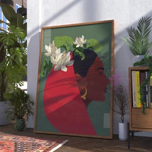 African Woman Wall Art Printable, Botanical Afrocentric Digital Poster, Empowering Feminine Silhouette, Modern Boho Home Decor