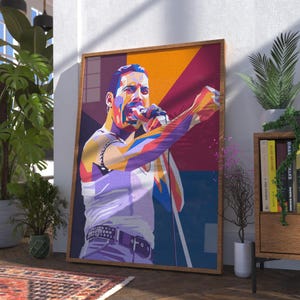 Freddie Mercury Queen Poster, Retro Music Wall Art Download, 80s Pop Art Home Decor