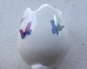 Limoges porcelain egg shaped vase, hand painted with butterflies, artist signed, succulent planter