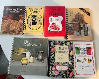 Vintage regional cookbooks, locally recipe books, cookbooks, farmhouse kitchen, retro recipes, spiral bound