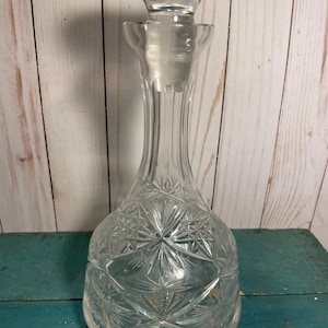 Victorian vintage decanter with original stopper, EAPG, Early American Pressed glass, home office, barware