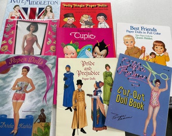 Vintage Papierpuppen, Papierpuppenbücher, neuwertig, scrapbooking, kate m, gilda r, frida, barbie, cupie doll, dolly dingle, jane austin