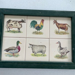 Vintage wooden tray, brass handles, German painted tiles, farmhouse tray, entertaining, barware