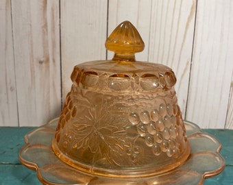 Vintage Mosser pink glass, covered butter cheese dish, pink depression glass,