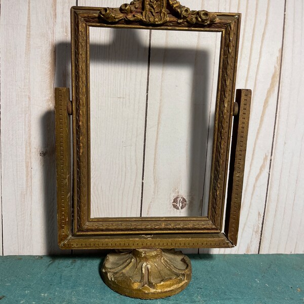 Antique wooden shaving mirror stand, as is condition, chippy vanity accessory, dark academia
