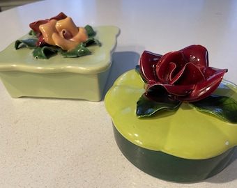 Vintage cigarette trinket boxes, Johannes Brahm style, capodimonte roses, buyers choice