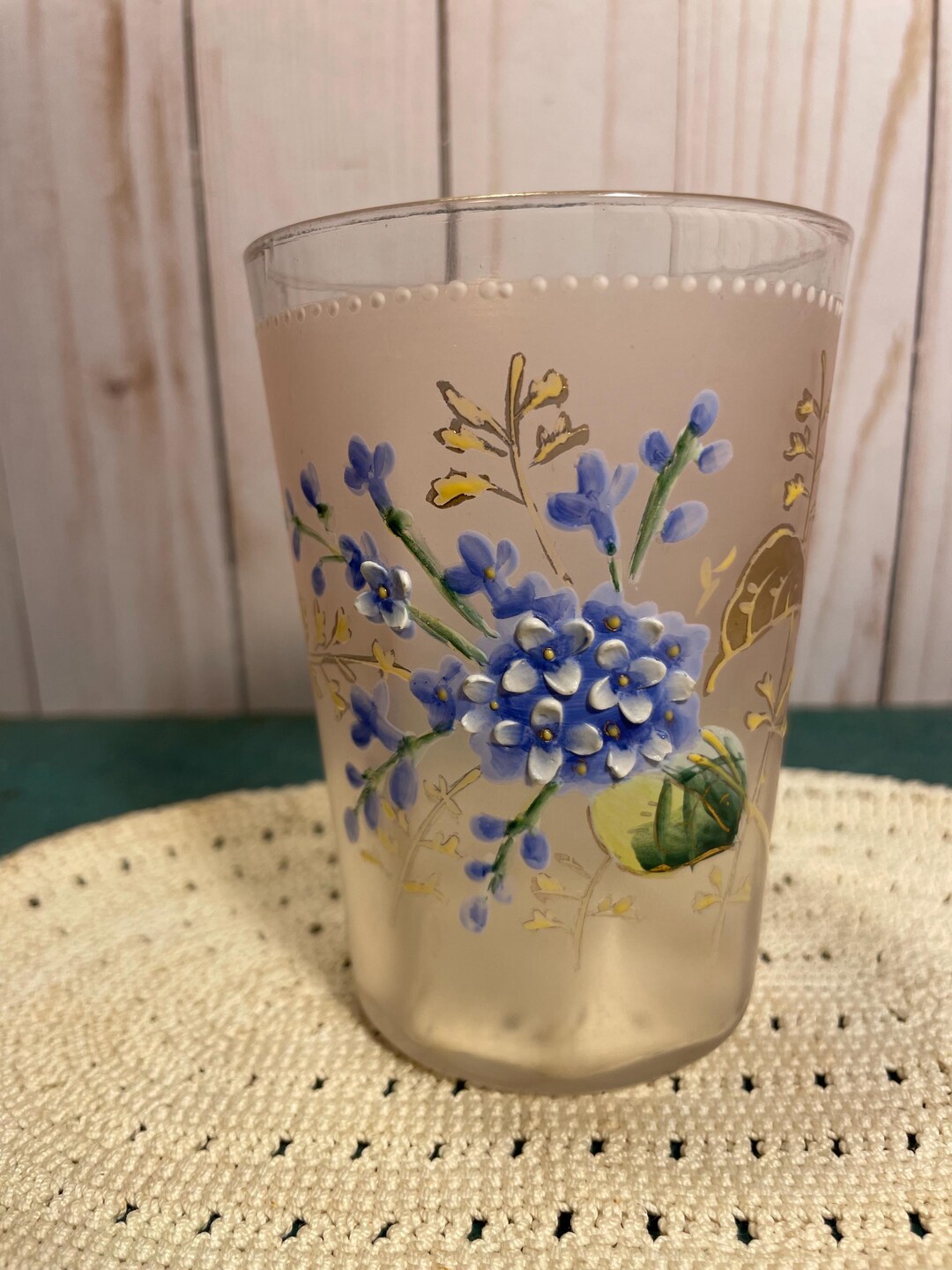 Single Hand Painted Pink Frosted Glass Tumbler, Victorian Floral Theme ...