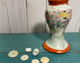 Soporte de pasador de sombrero victoriano, exhibición de pasador de palo, jarrón de porcelana, influencia asiática, hecho en Japón, tocador vintage, almacenamiento de joyas