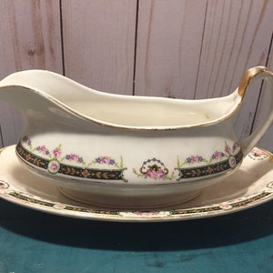 Gravy boat and celery dish, Minerva China, vintage china, serving odds and ends, mismatch dishware, Thanksgiving, holidays image 2