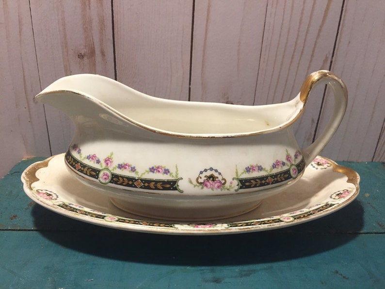 Gravy boat and celery dish, Minerva China, vintage china, serving odds and ends, mismatch dishware, Thanksgiving, holidays image 2