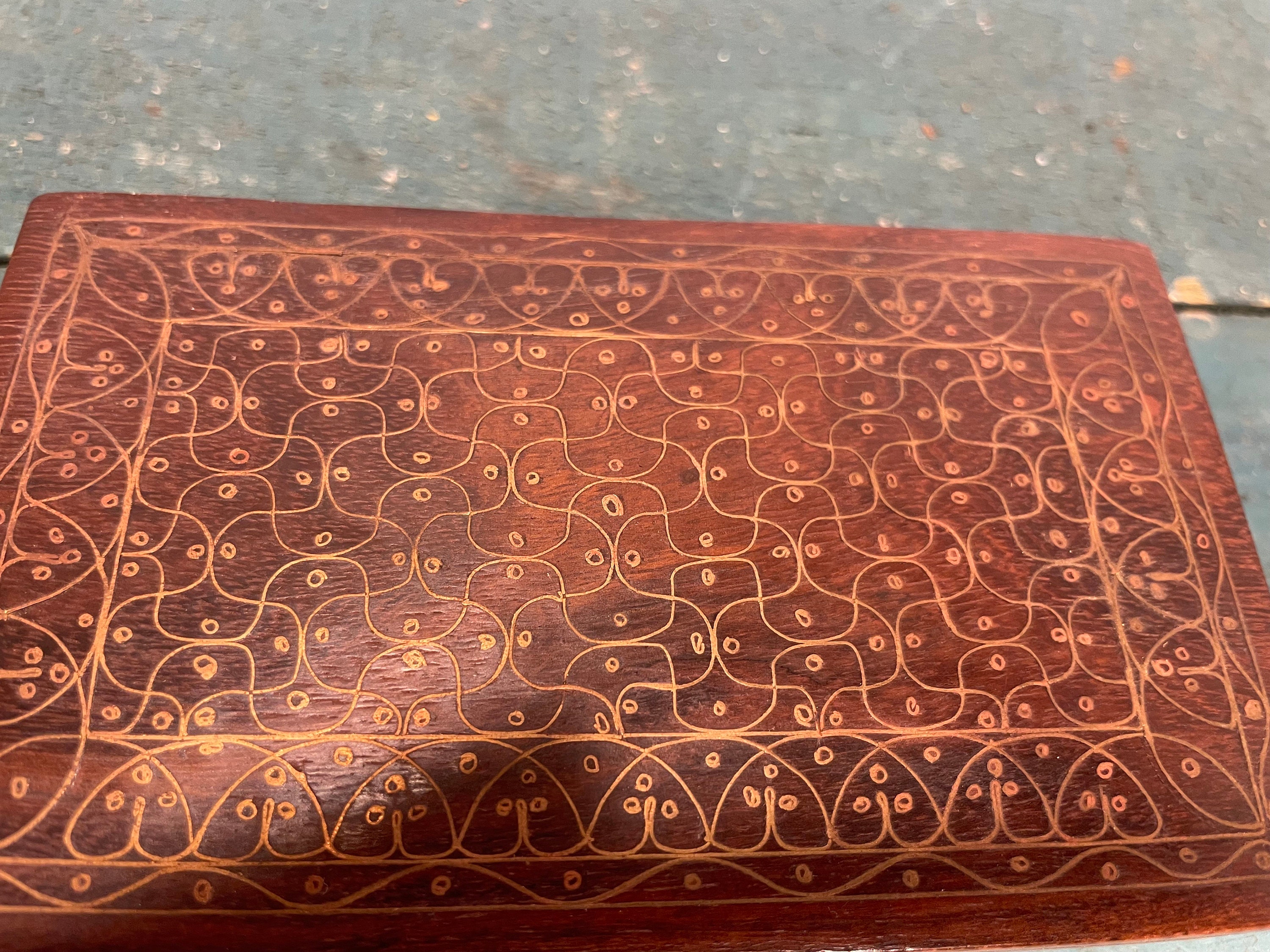 Scroll Work Box Vintage Mahogany Box With Brass Scrollwork Inlay, Wooden Box, Vintage ...