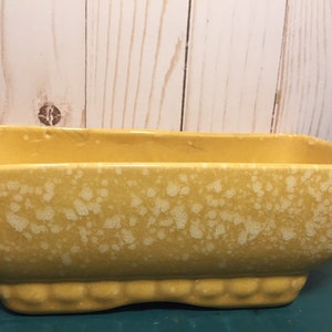 Brush McCoy planteringskärl, tillverkarmärke, stänkglasyr, gul, USA-present till trädgårdsmästare, vintage planteringskärl, suckulenter