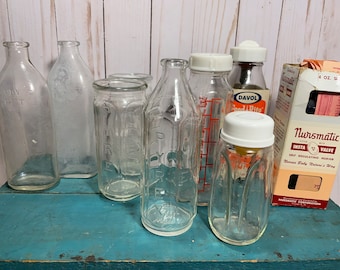 Vintage Glas Babyflaschen Stücke und Teile, Hebamme, Kindergarten, Käufer Wahl, Sammlerstücke