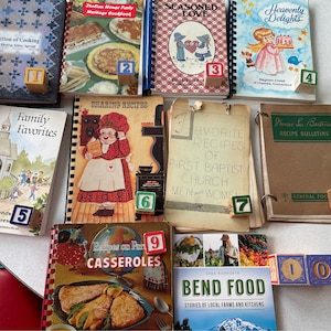 Vintage regional cookbooks, spiral bound, locally recipes, New England, Nova Scotia, local grown, farmhouse kitchen, retro recipes