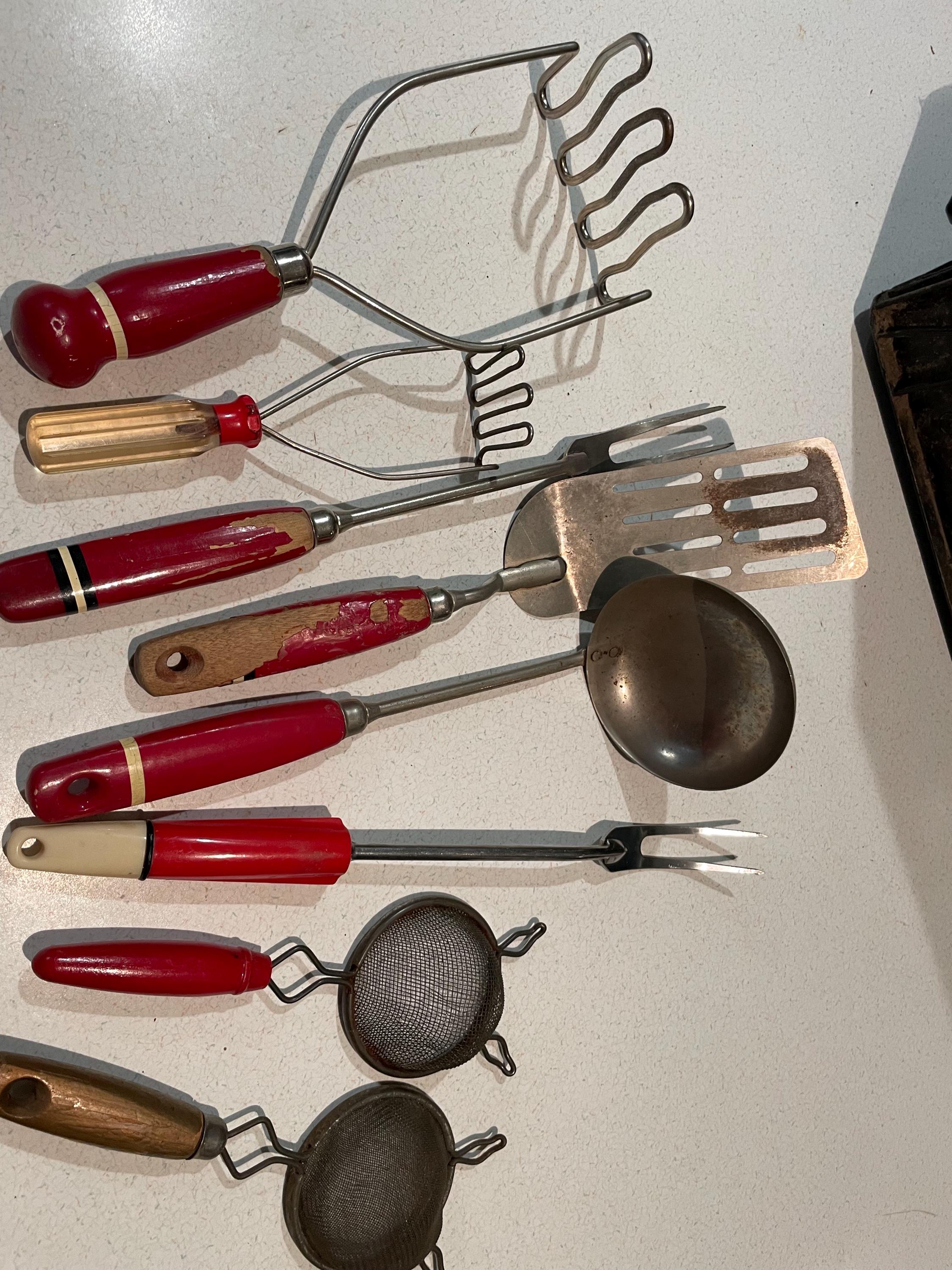 Vintage Kitchen Tools With Red Handled, Chippy Farmhouse Chic - Etsy, image size:2250x3000