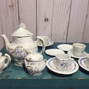 Victoriaans speelgoedtheeservies, poppenschalen, porseleinen theeservies, porseleinen kindertheeservies, speelgoedkeuken, ongemarkeerd #2
