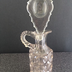 Antique pressed glass,Victorian cruet, Model Flint Glass Company, Bullseye pattern, Early American Pressed Glass, EAPG,wedding,housewarming