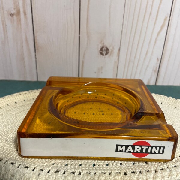Vintage heavy glass Martini ashtray, key holder, change holder, bistro, barware, tobacciana
