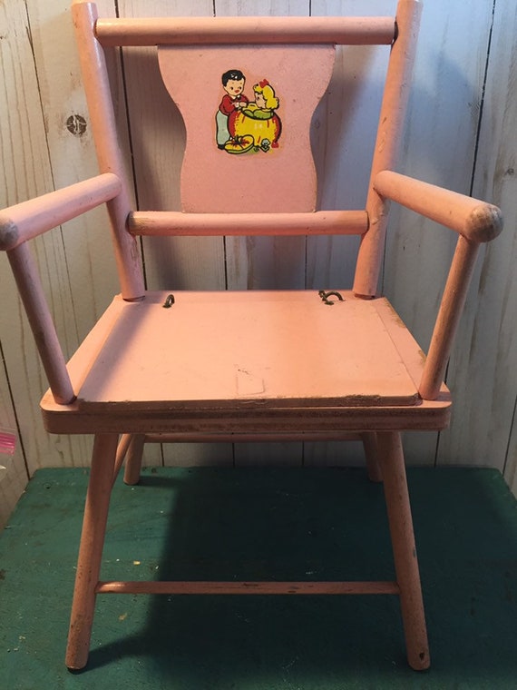 Vintage houten pop potje roze pop stoel Etsy Nederland