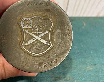 Vintage steel industrial die, US Army 10th field artillery regiment , De Angelis Engraving, military memorabilia