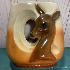 Fioriera vintage a forma di ferro di cavallo a forma di cervo, kitsch MCM, fioriera da interno