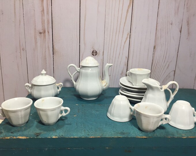 Antique Toy Tea Set, Doll Dishes, Porcelain Tea Set, Child China Tea Set, Toy Kitchen, Unmarked