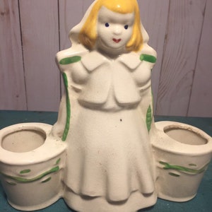 Vintage figural planter, Dutch girl, perfect for succulents, gardener gift, home office, houseplants