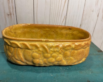 Vintage planter brown glaze, grape motif, gift for gardeners, vintage planter, succulents