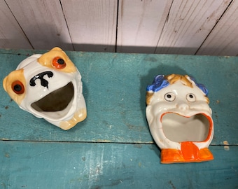 VIntage figurine ashtrays, Germany Japan, tobacciana, kitschy figurines, anthropomorphic figurines, buyers choice