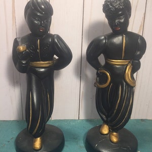Vintage ABCO Alexander Backer chalkware figurines, plaster statues, circus acrobats, male and female, harlem renaissance