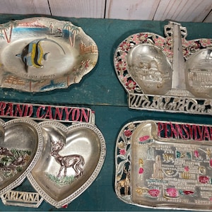 Retro tin tourist souvenir ashtrays, buyers choice, ephemera, travel