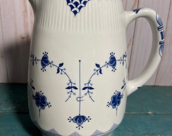 VIntage Johnson Bros Denmark Blue milk pitcher, blue milk jug, farmhouse kitchen, flow blue