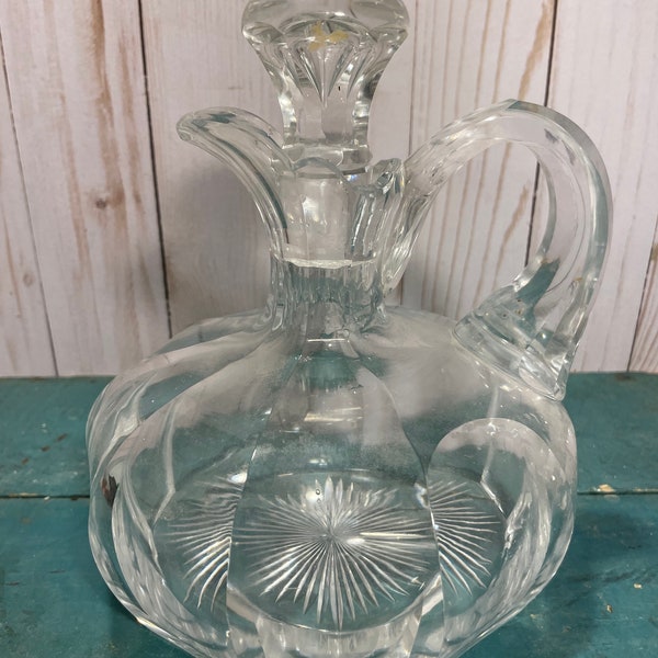 Vintage ships decanter, American cut glass, original stopper, home office, barware