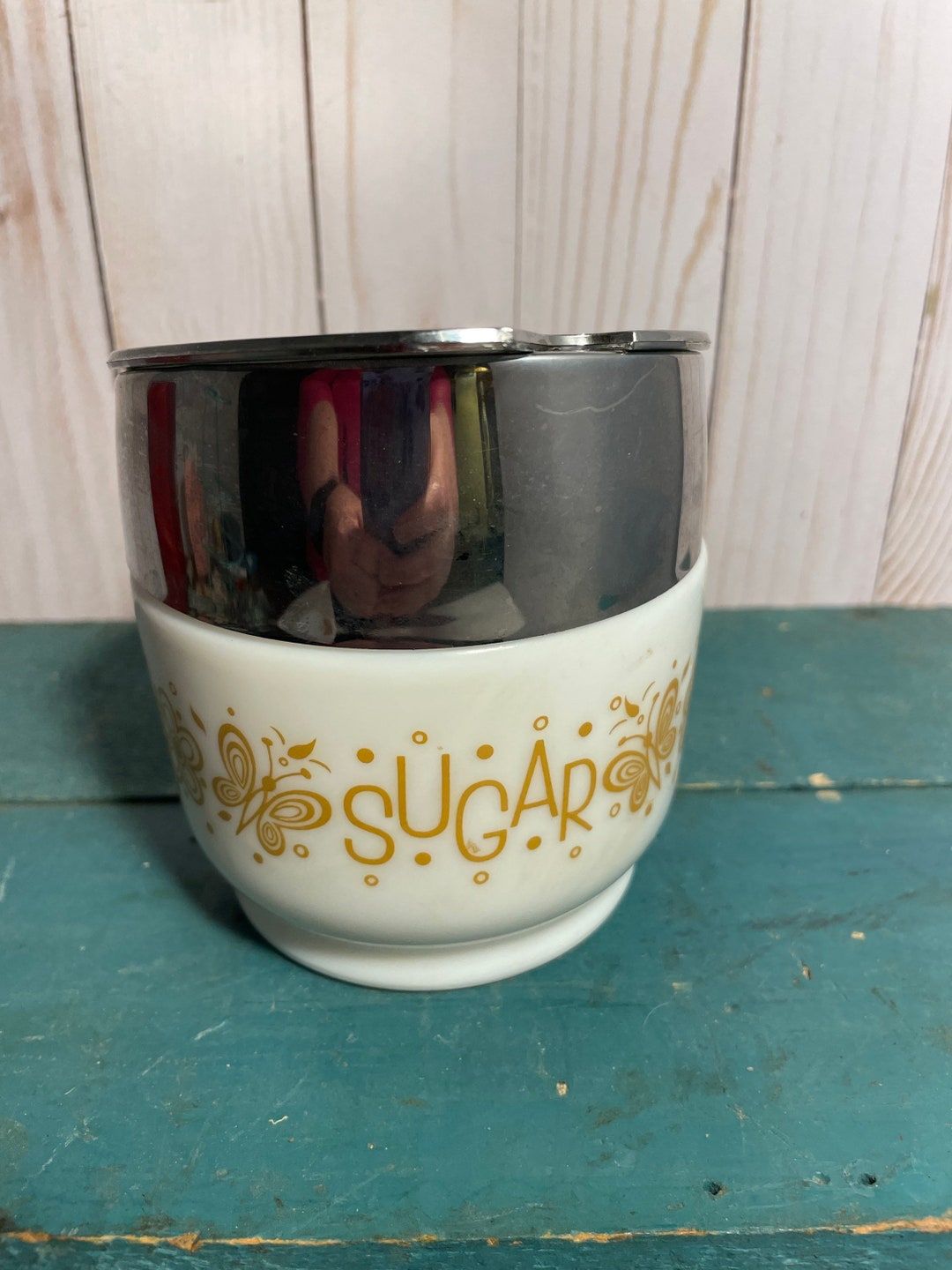 Vintage MCM Pyrex Sugar Bowl With Lid Butterfly Gold Pattern Etsy