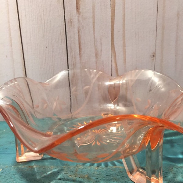 Pink Depression Glass Candy Dish Etsy