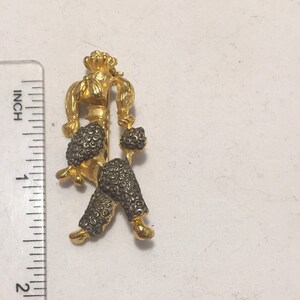 Gold tone and rhinestone brooch, spaghetti poodle brooch, standing poodle pin, french poodle pin, mcm image 5