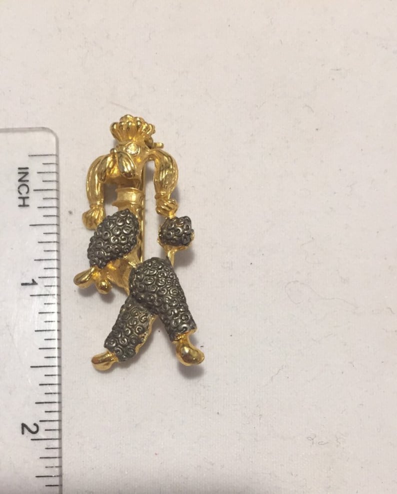 Gold tone and rhinestone brooch, spaghetti poodle brooch, standing poodle pin, french poodle pin, mcm image 5