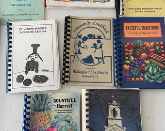 Vintage regional cookbooks, spiral bound, locally recipes, local grown, farmhouse kitchen, retro recipes, CT, PA, MA, Vt