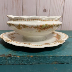 Limoges Victorian porcelain gravy boat attached dish, heirloom quality, serving odds and ends, mismatch dishware, Thanksgiving, holidays