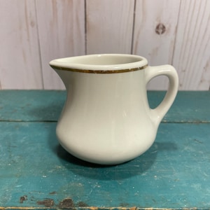 Vintage Homer Laughlin ceramic creamer, matte white stoneware, tiny chunky pitcher