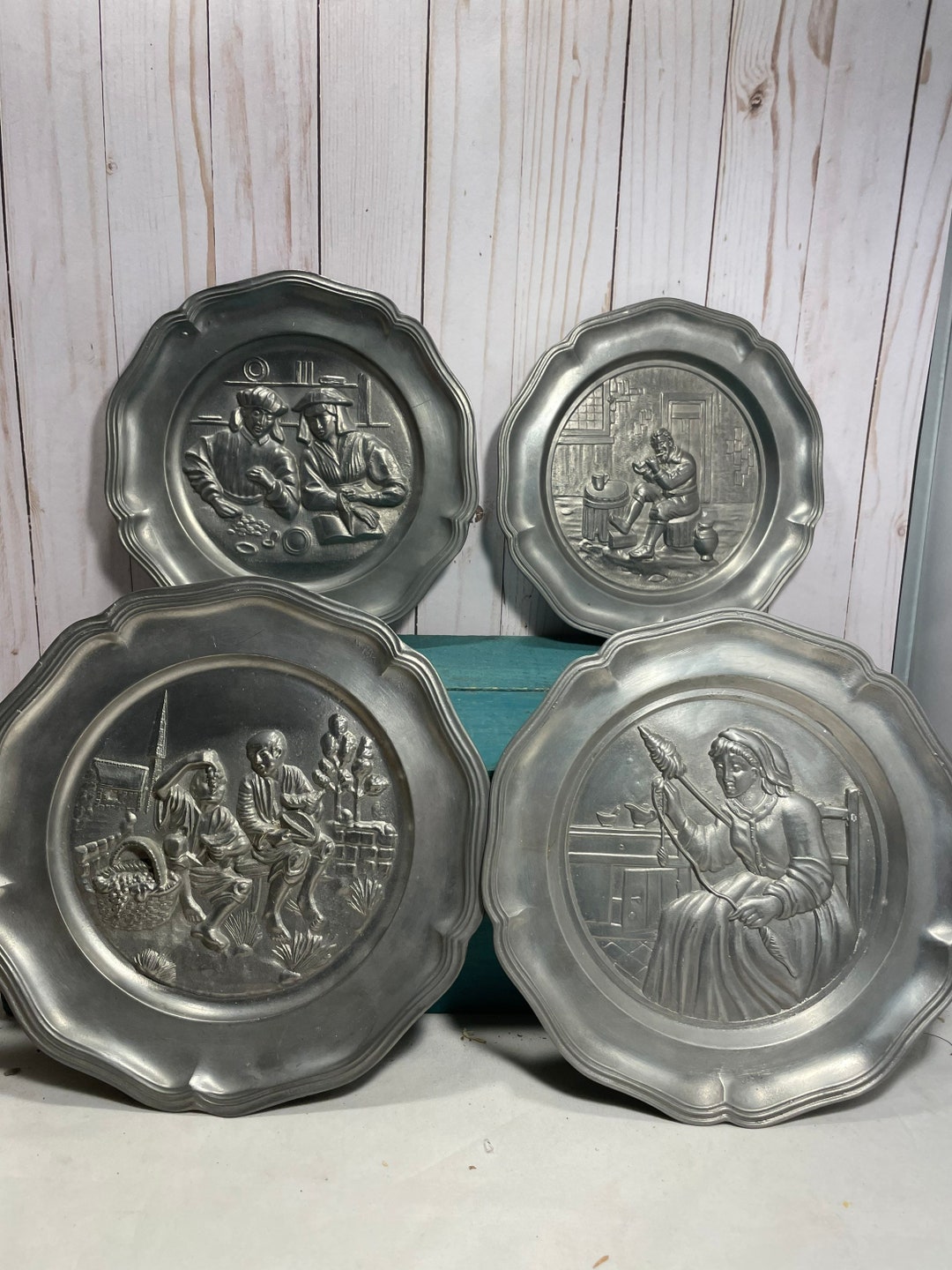 Vintage Decorative Pewter Plates, Colonial Design, Buyers Choice, New