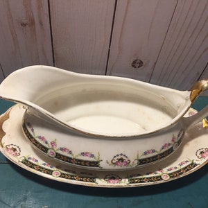 Gravy boat and celery dish, Minerva China, vintage china, serving odds and ends, mismatch dishware, Thanksgiving, holidays image 1