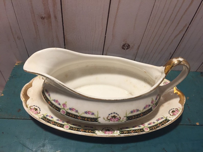 Gravy boat and celery dish, Minerva China, vintage china, serving odds and ends, mismatch dishware, Thanksgiving, holidays image 1