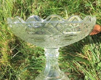 透明なプレスガラスのキャンディ皿 / コンポート - ヴィンテージ
