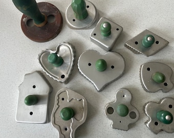 Vintage cookie cutters, green wooden handles, farmhouse kitchen, buyers choice