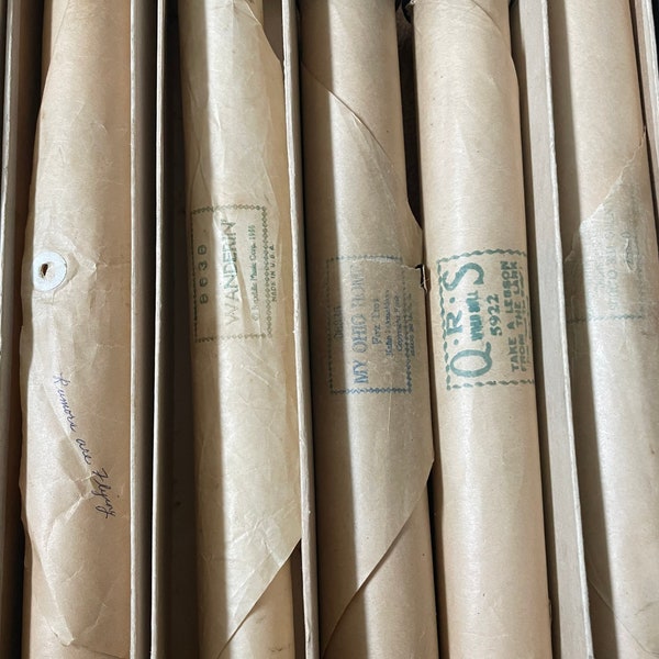 Vintage player piano rolls, great tunes but no boxes, pianola, audiographic, Aeolian Music, Melodie, Duo Art, QRS, Company, found art,