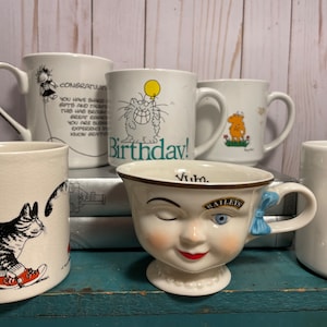 Vintage 1980s coffee mugs, pop culture, buyers choice