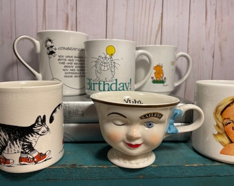 Vintage 1980-tals kaffemuggar, popkultur, köparens val