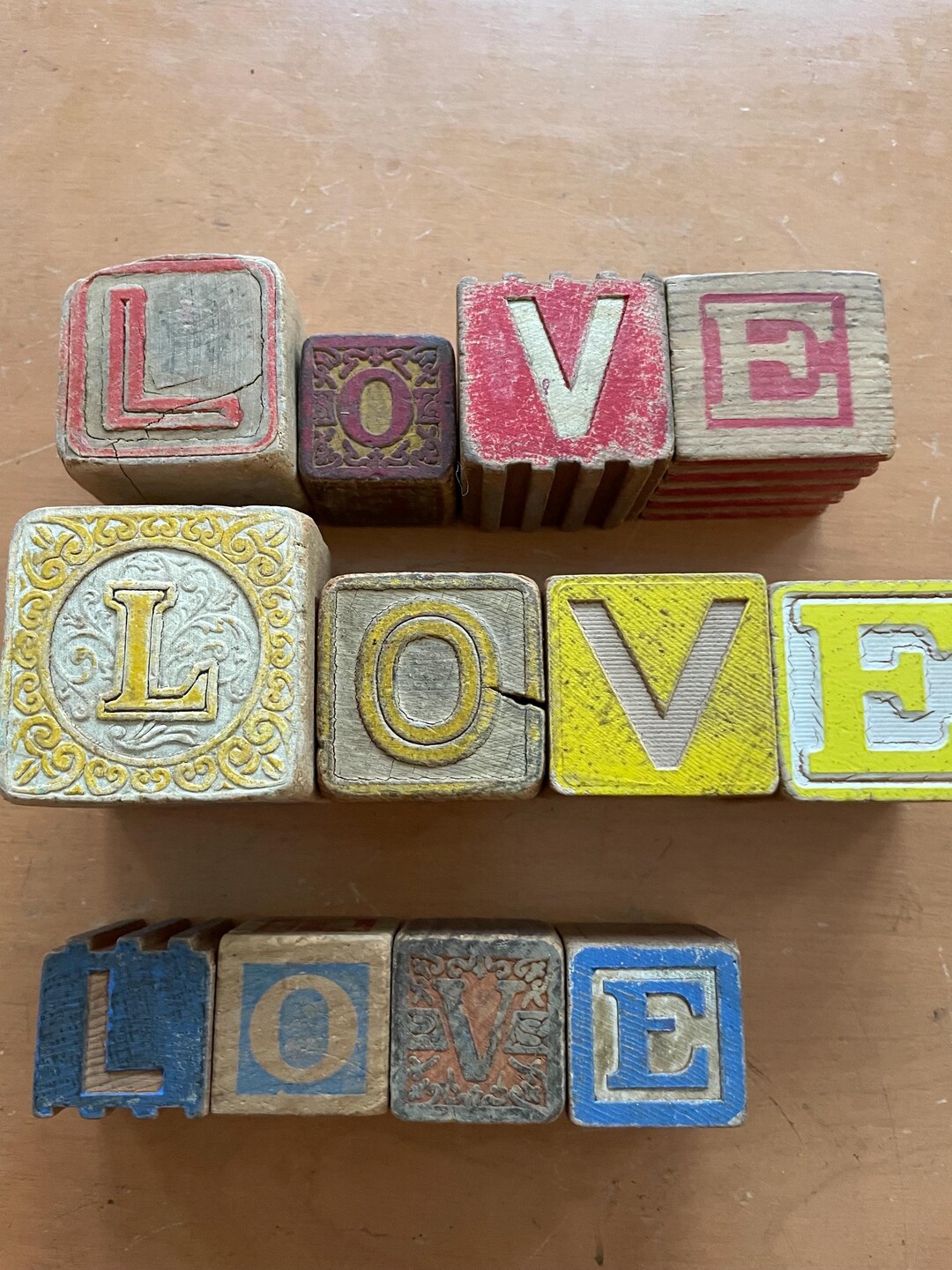 Alphabet Letter Block Words, Antique Rustic Design, Shabby Chic, Chippy ...