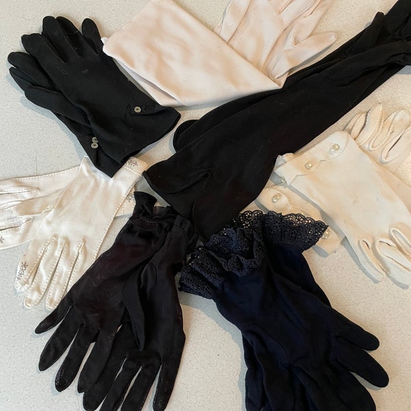 Vintage formal gloves, various lengths and eras, formalwear, halloween, goth, costume, theater, retro, buyers choice